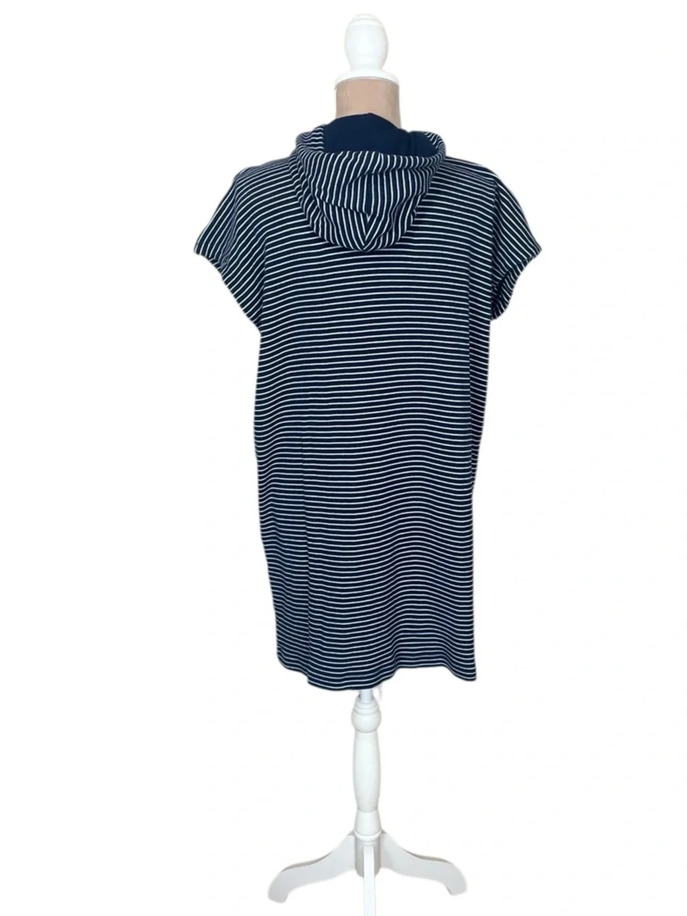 Lauren Ralph Lauren Navy and White Striped Hooded Zip Swim Cover-Up (J)